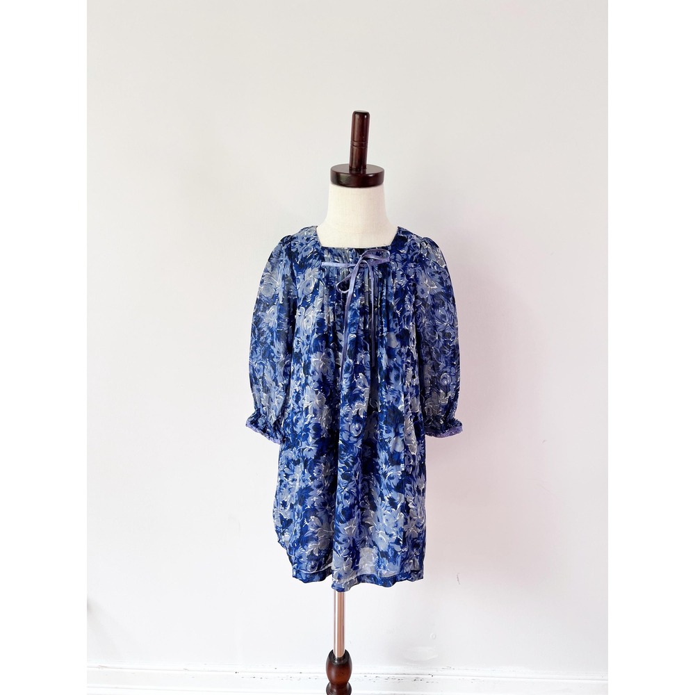 Vintage Printed Floral Dress Little Girls‎ Dress April Cornell Blue Gauze
